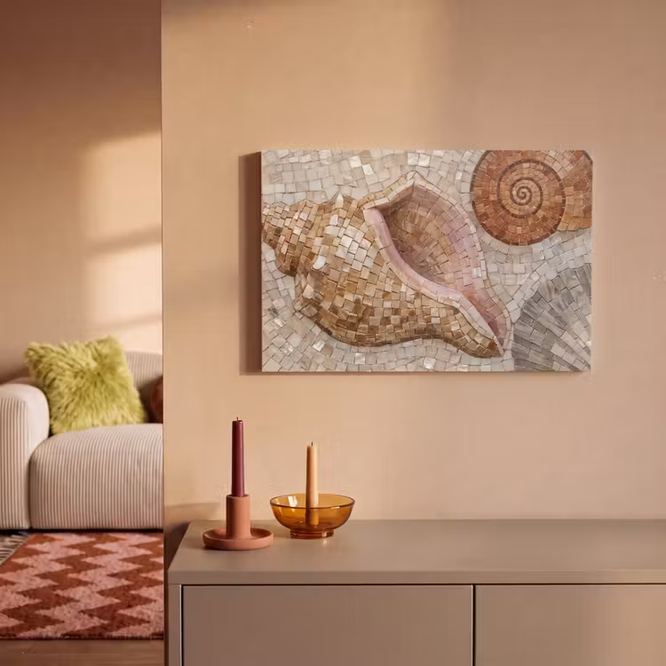 Canvas schilderij - Schelp - Mozaïek - Zee - Beige - Modern — 1