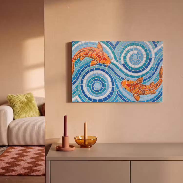 Canvas schilderij - Vis - Mozaïek - Water - Decoratief - Blauw — 1