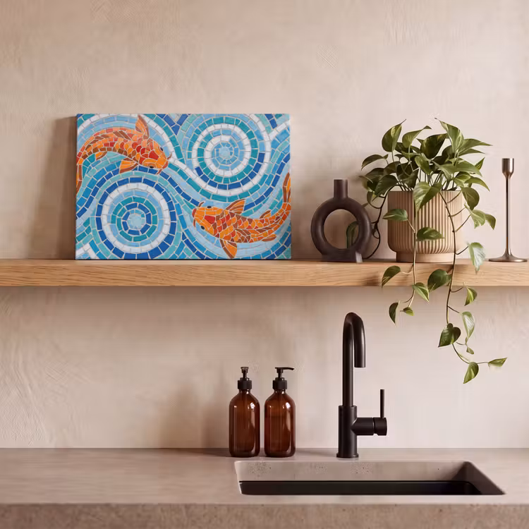 Canvas schilderij - Vis - Mozaïek - Water - Decoratief - Blauw — 2