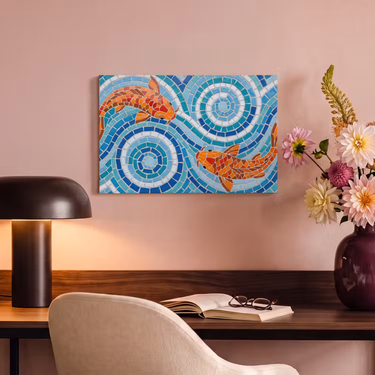 Canvas schilderij - Vis - Mozaïek - Water - Decoratief - Blauw — 3