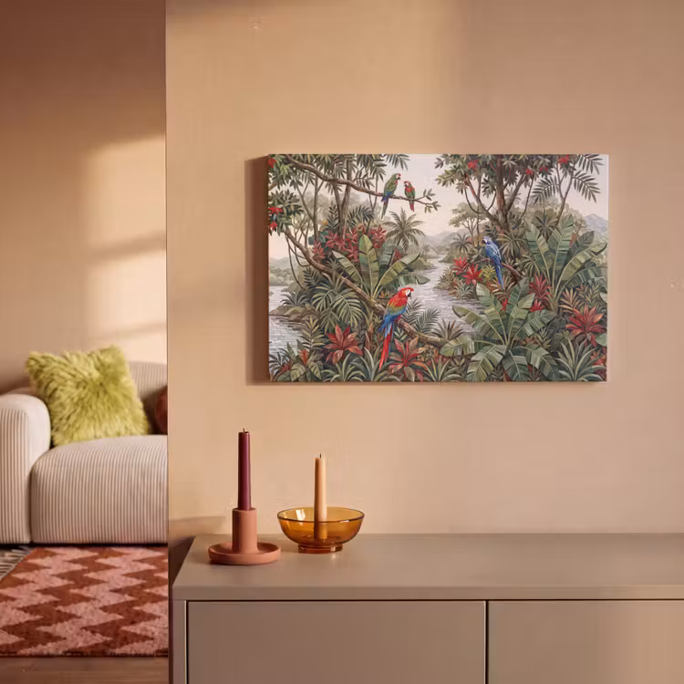Canvas schilderij - Vogel - Jungle - Natuur - Mozaïek - Groen — 1