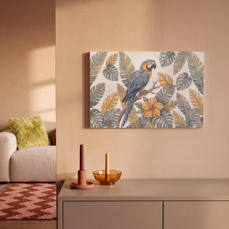 Canvas schilderij - Vogel - Tak - Natuur - Mozaïek - Blauw — 1