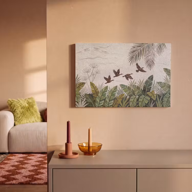 Canvas schilderij - Vogel - Vliegend - Tropisch - Mozaïek - Groen — 1