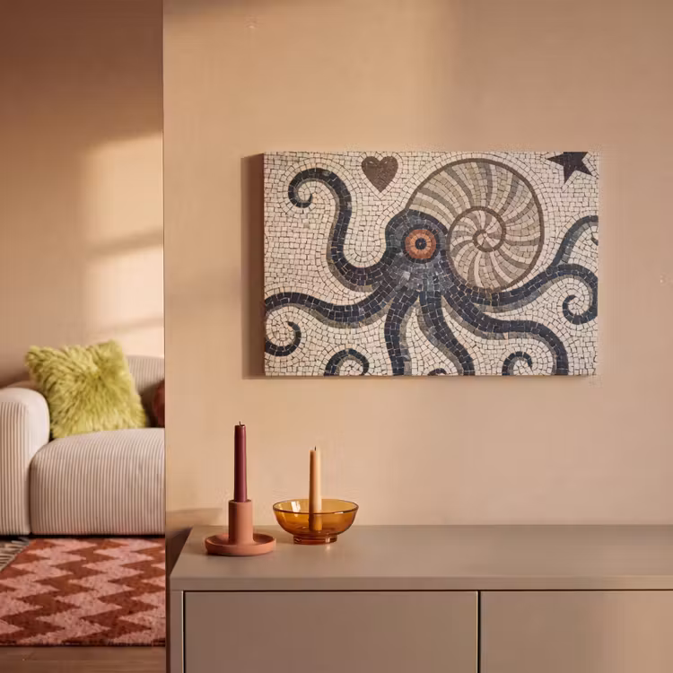 Canvas schilderij - Zeeleven - Mozaïek - Kunst - Vintage - Beige — 1
