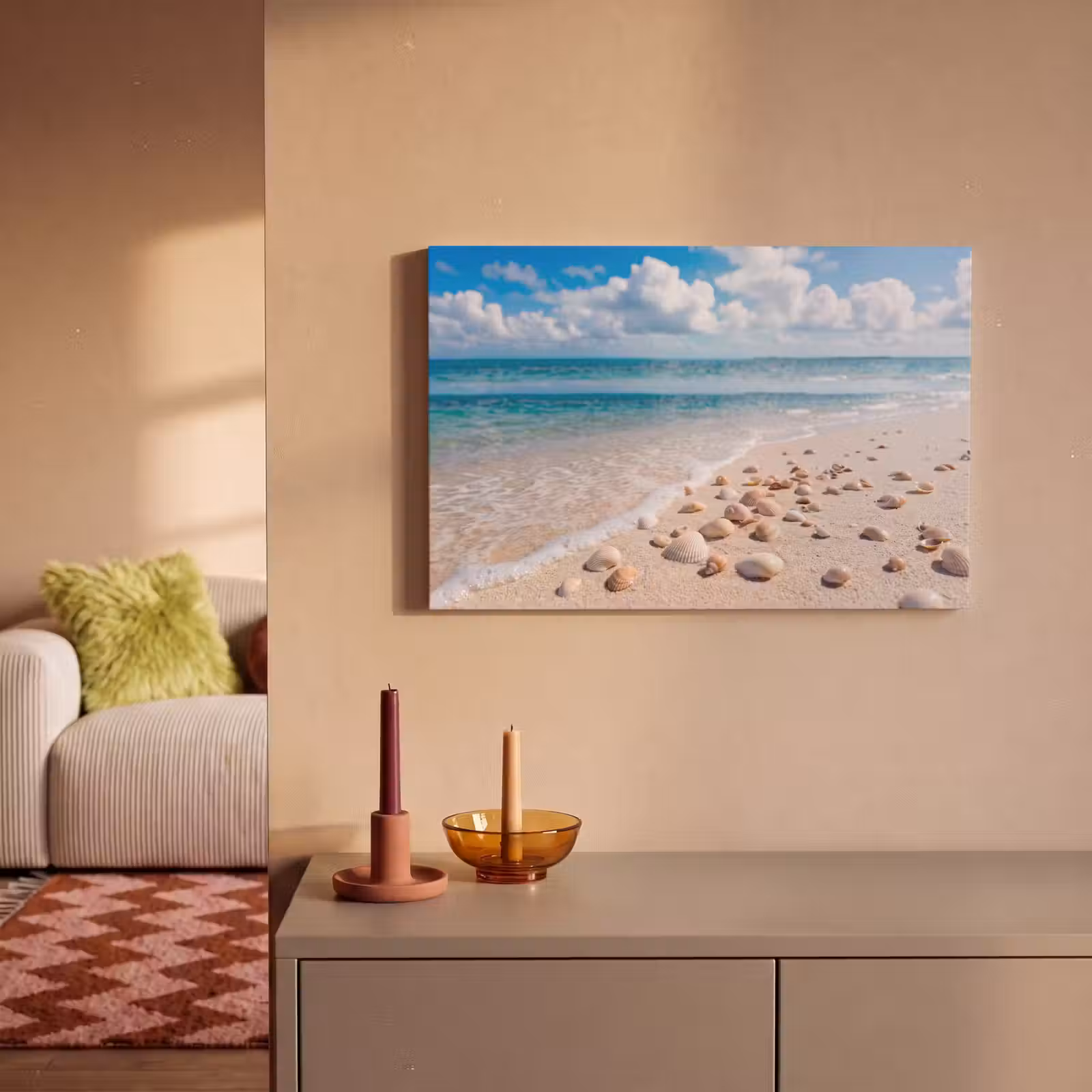 Canvas schilderij - Schelpen - Strand - Natuur - Beige — 1