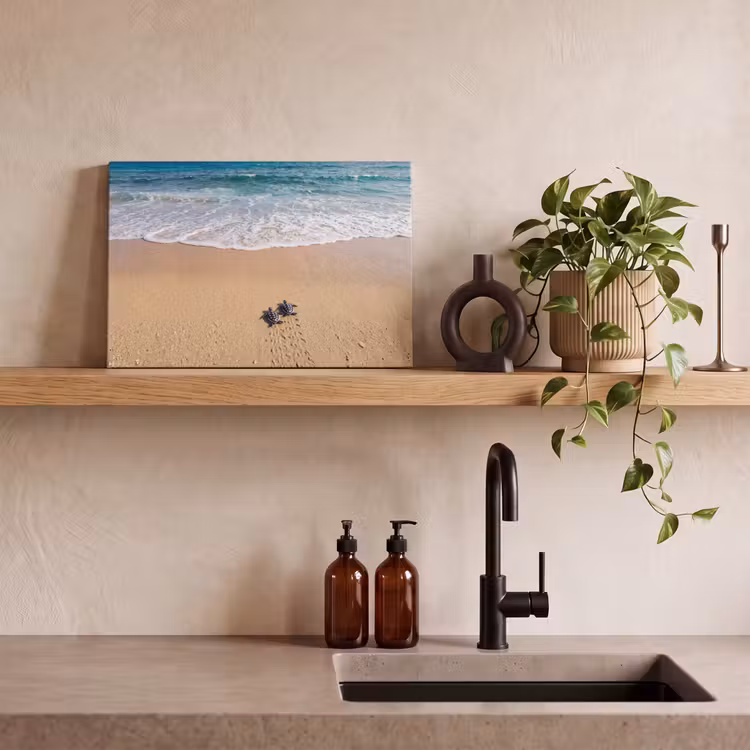 Canvas schilderij - Schildpad - Jong - Strand - Oceaan - Blauw — 2