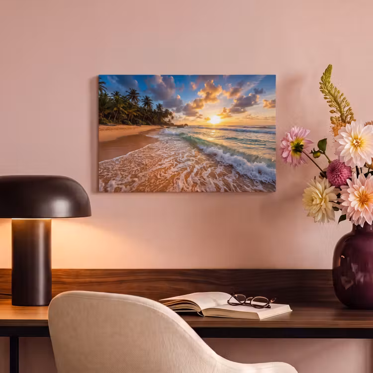 Canvas schilderij - Strand - Zonsondergang - Golven - Natuur - Goud — 3