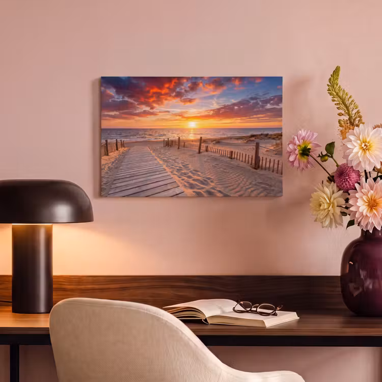 Canvas schilderij - Strand - Zonsondergang - Zee - Natuur - Oranje — 3