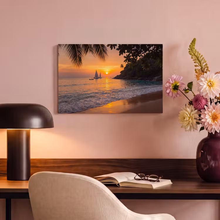 Canvas schilderij - Zee - Zonsondergang - Boot - Natuur - Oranje — 3
