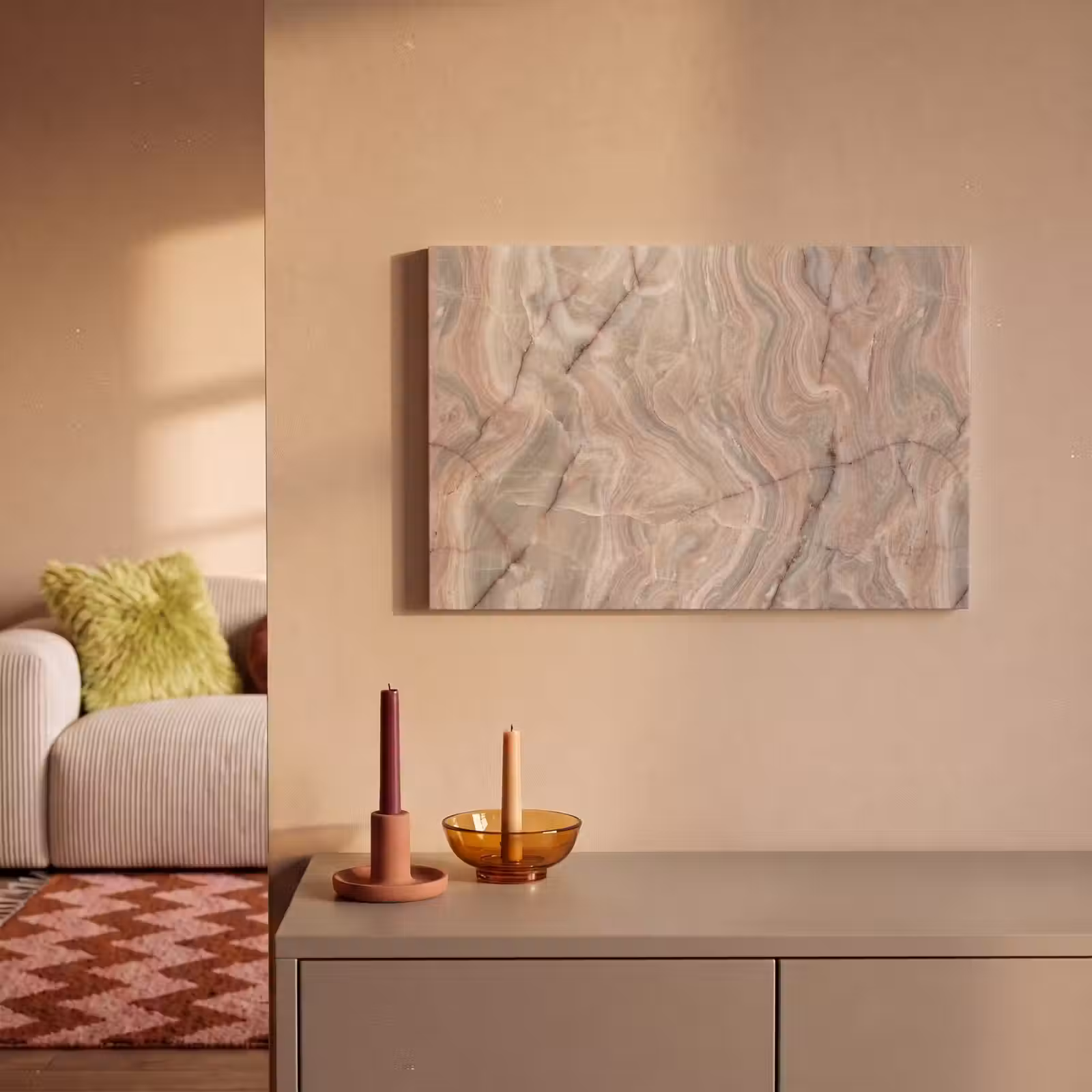 Canvas schilderij - Marmer - Patroon - Abstract - Beige - Groen — 1