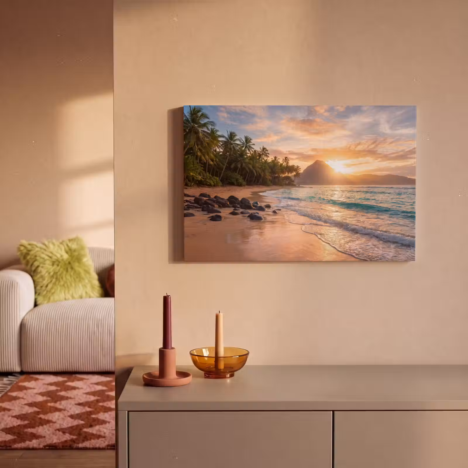 Canvas schilderij - Zee - Berg - Landschap - Tropisch - Goud — 1