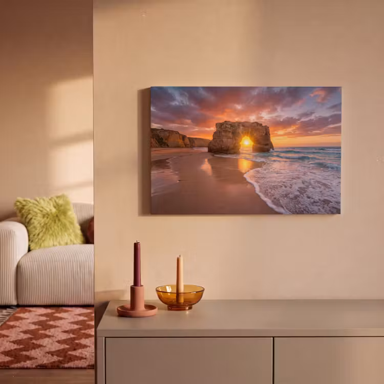Canvas schilderij - Kust - Rots - Zonsondergang - Zee - Natuur — 1