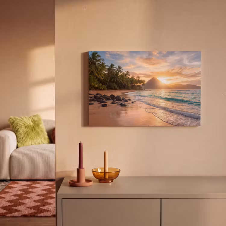 Canvas schilderij - Zee - Berg - Landschap - Tropisch - Goud — 1