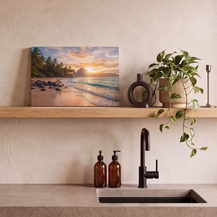 Canvas schilderij - Zee - Berg - Landschap - Tropisch - Goud — 2