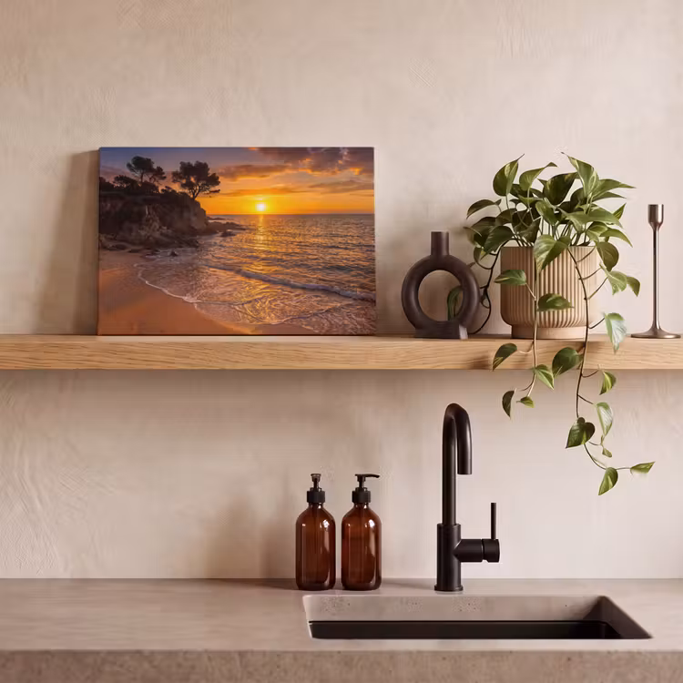Canvas schilderij - Zee - Kust - Zonsondergang - Natuur - Oranje — 2