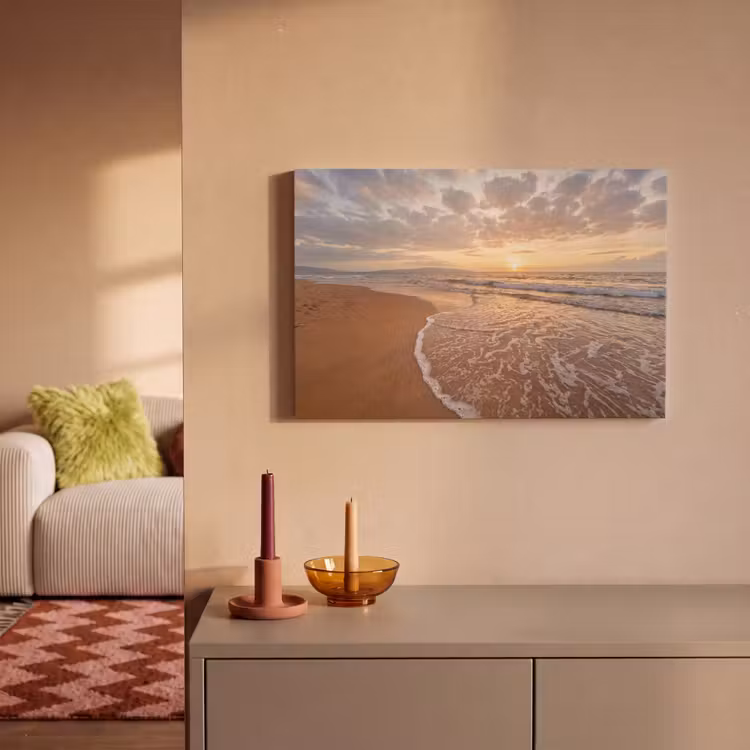 Canvas schilderij - Zee - Kustlijn - Wolken - Landschap - Oranje — 1