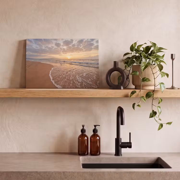 Canvas schilderij - Zee - Kustlijn - Wolken - Landschap - Oranje — 2