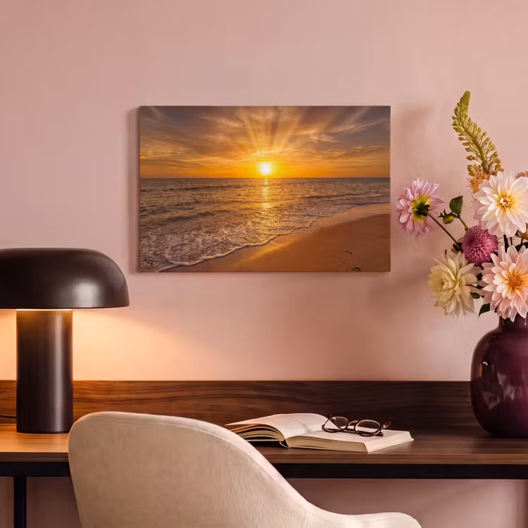 Canvas schilderij - Zee - Zonsondergang - Golven - Kust - Oranje — 3
