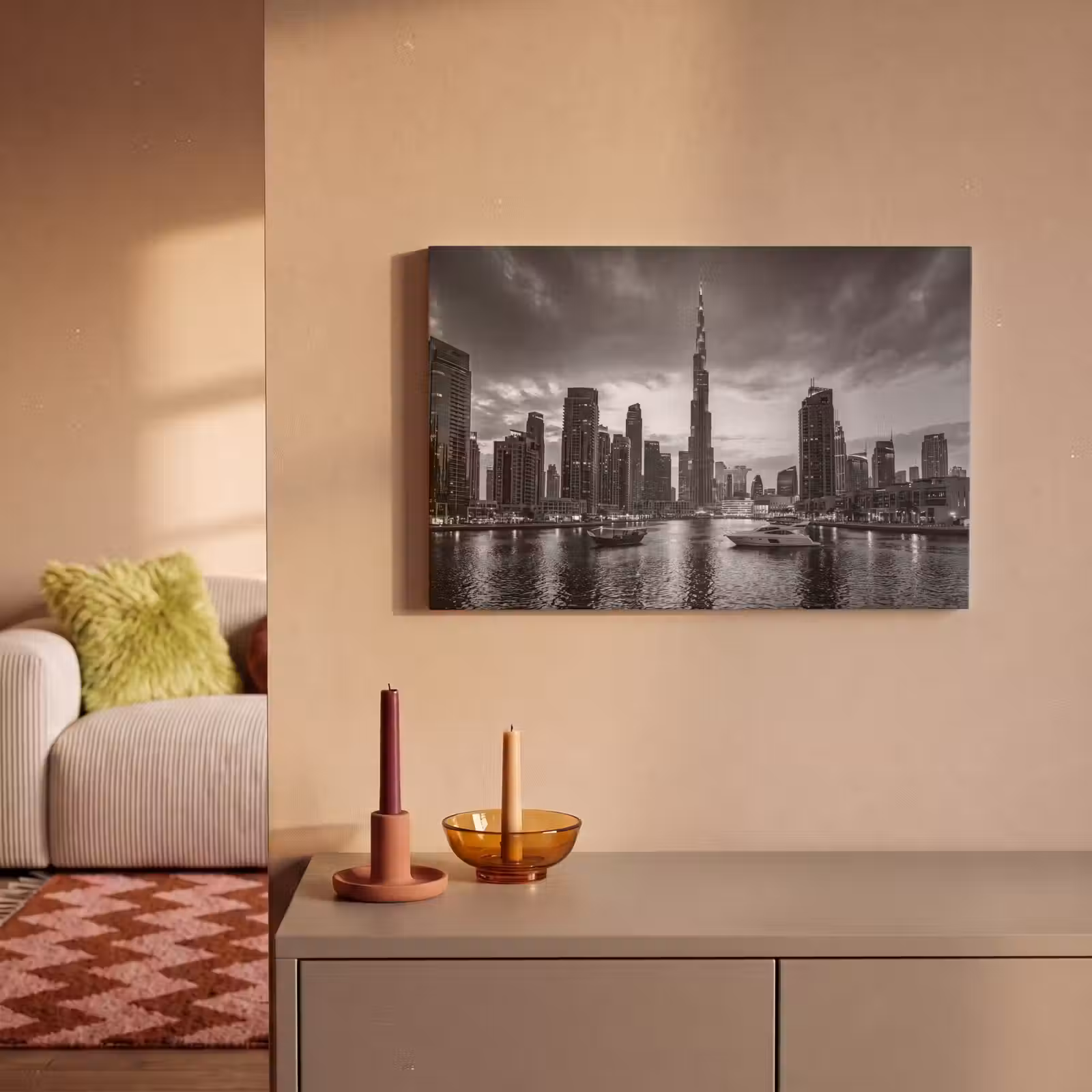 Canvas schilderij - Stad - Skyline - Architectuur - Avond - Zwart-wit — 1
