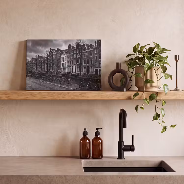 Canvas schilderij - Huis - Gracht - Amsterdam - Architectuur - Zwart-wit — 2