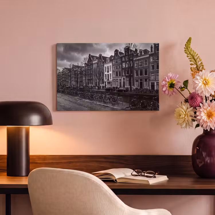 Canvas schilderij - Huis - Gracht - Amsterdam - Architectuur - Zwart-wit — 3