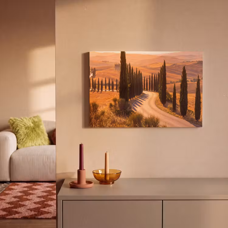 Canvas schilderij - Landschap - Weg - Bomen - Natuur - Goud — 1