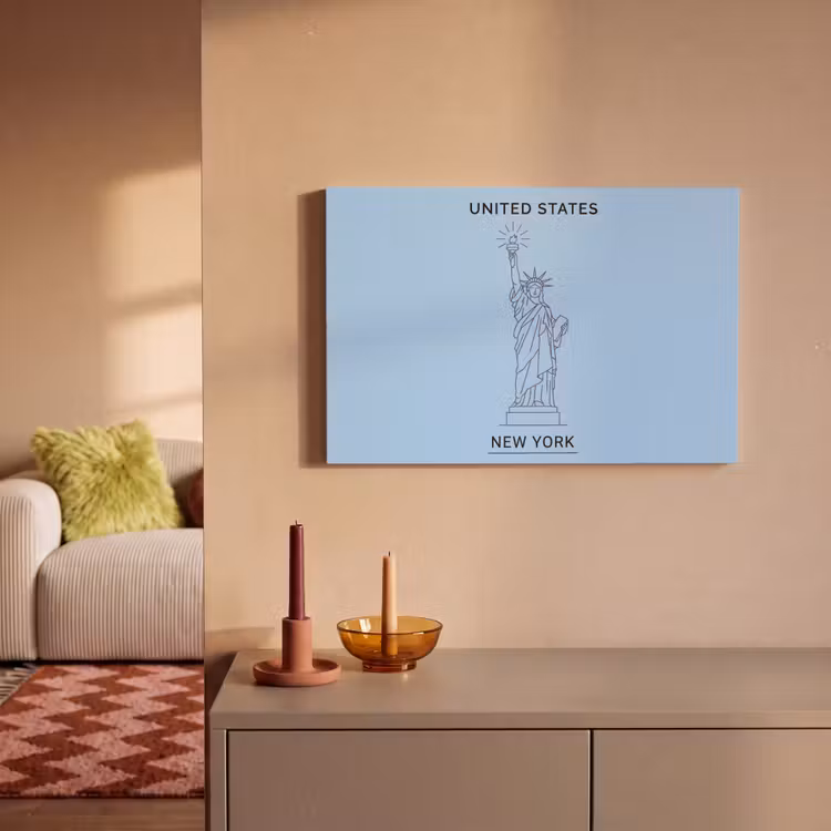 Canvas schilderij - Monument - Vrijheidsbeeld - New York - Minimalistisch - Blauw — 1