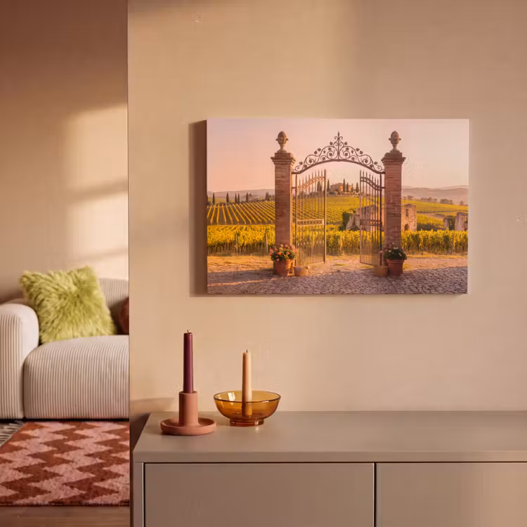 Canvas schilderij - Poort - Landschap - Platteland - Zonlicht - Warm — 1