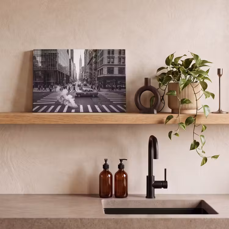 Canvas schilderij - Stad - Straat - Gebouwen - Verkeer - Zwart-wit — 2