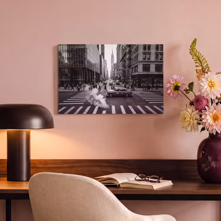 Canvas schilderij - Stad - Straat - Gebouwen - Verkeer - Zwart-wit — 3