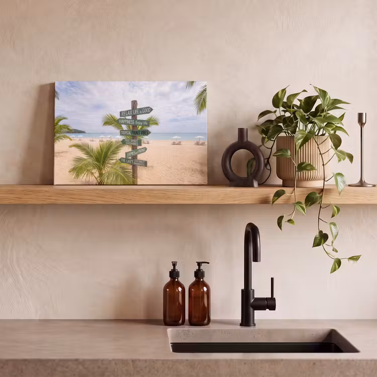 Canvas schilderij - Strand - Wegwijzer - Palmen - Tropisch - Groen — 2