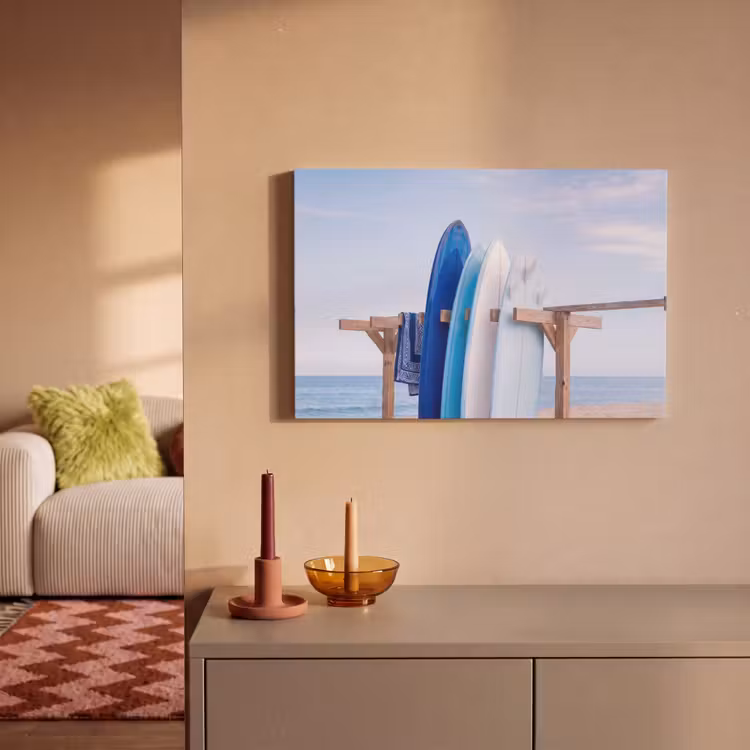 Canvas schilderij - Surfplank - Strand - Zomer - Blauw - Water — 1