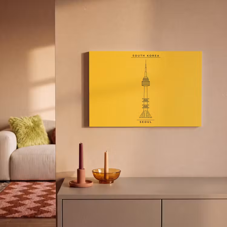 Canvas schilderij - Toren - Seoul - Architectuur - Minimalistisch - Geel — 1