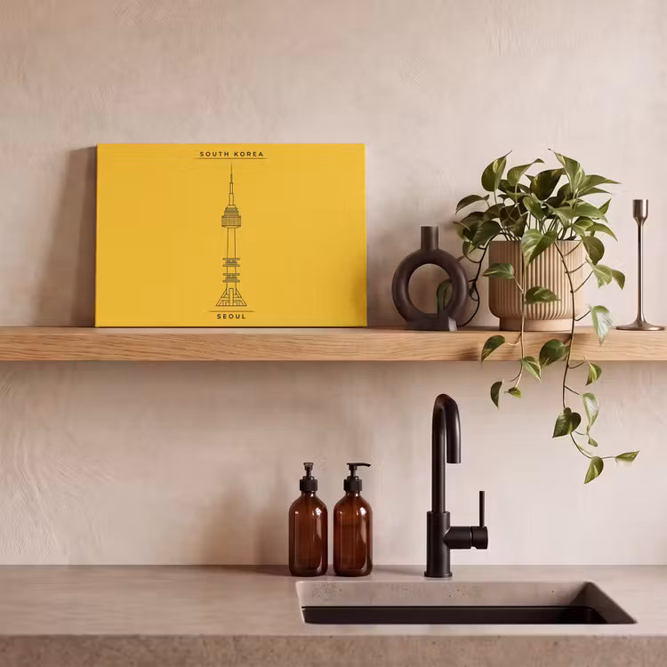 Canvas schilderij - Toren - Seoul - Architectuur - Minimalistisch - Geel — 2