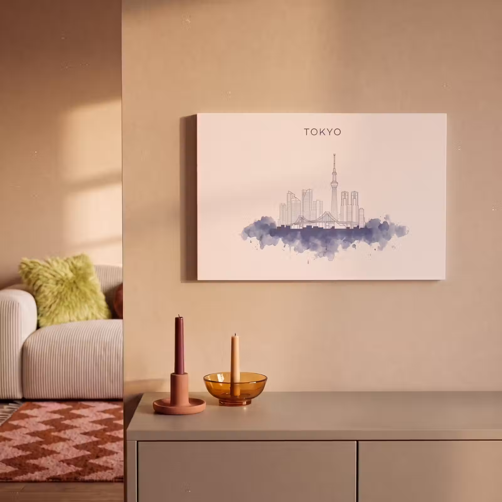 Canvas schilderij - Tokyo - Skyline - Stad - Abstract - Blauw — 1