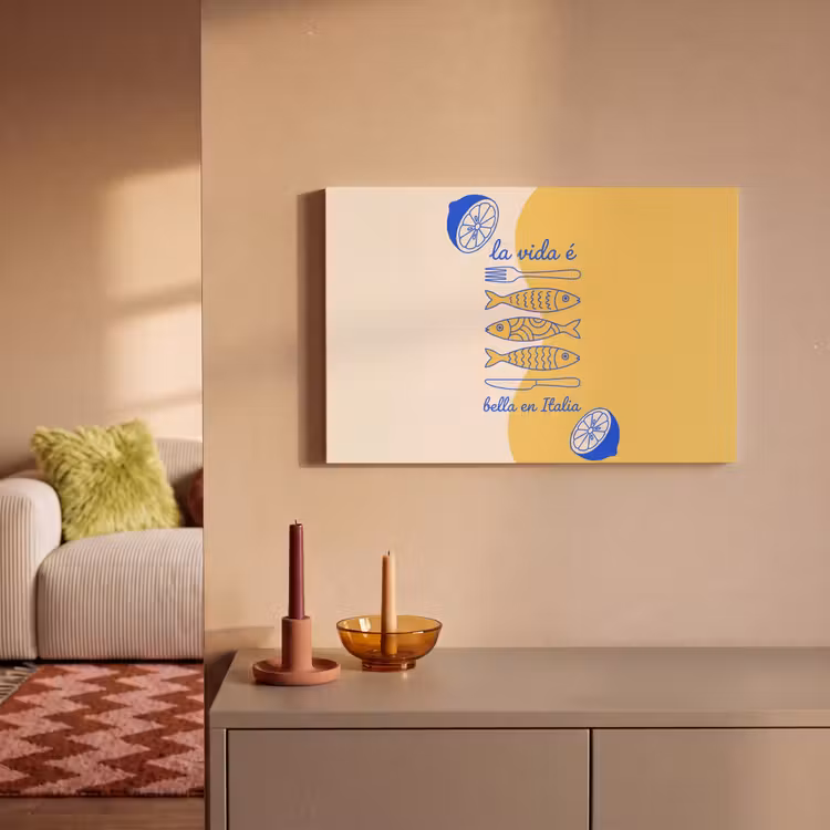 Canvas schilderij - Italië - Eten - Citroen - Vis - Grafisch — 1