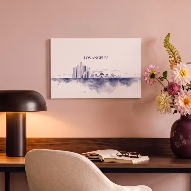 Canvas schilderij - Los Angeles - Skyline - Architectuur - Aquarel - Blauw — 3