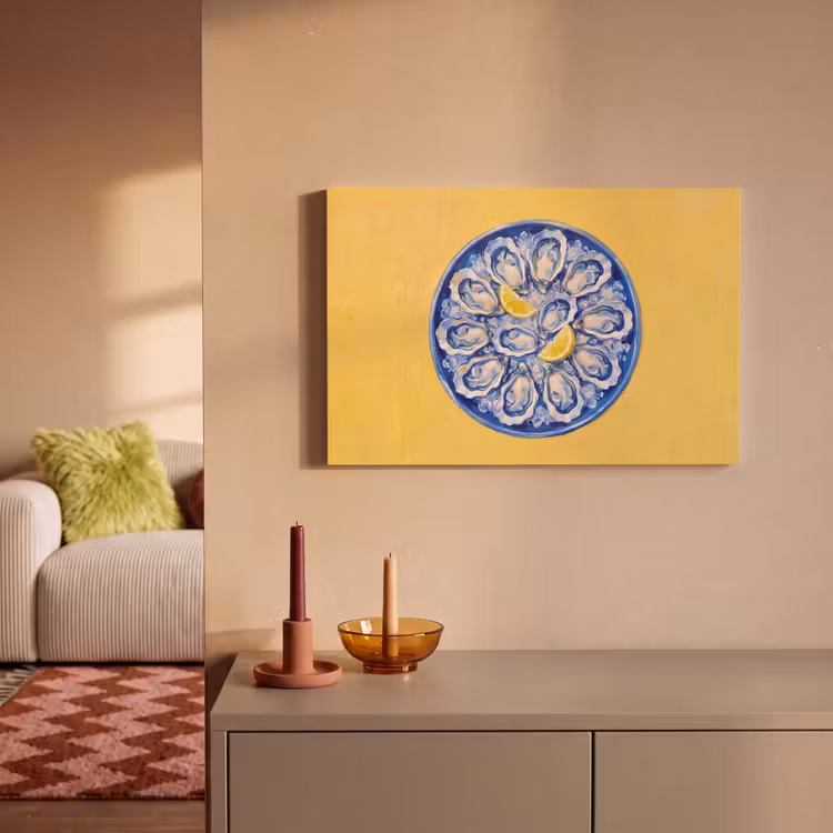 Canvas schilderij - Oesters - Citroen - IJs - Modern - Geel — 1