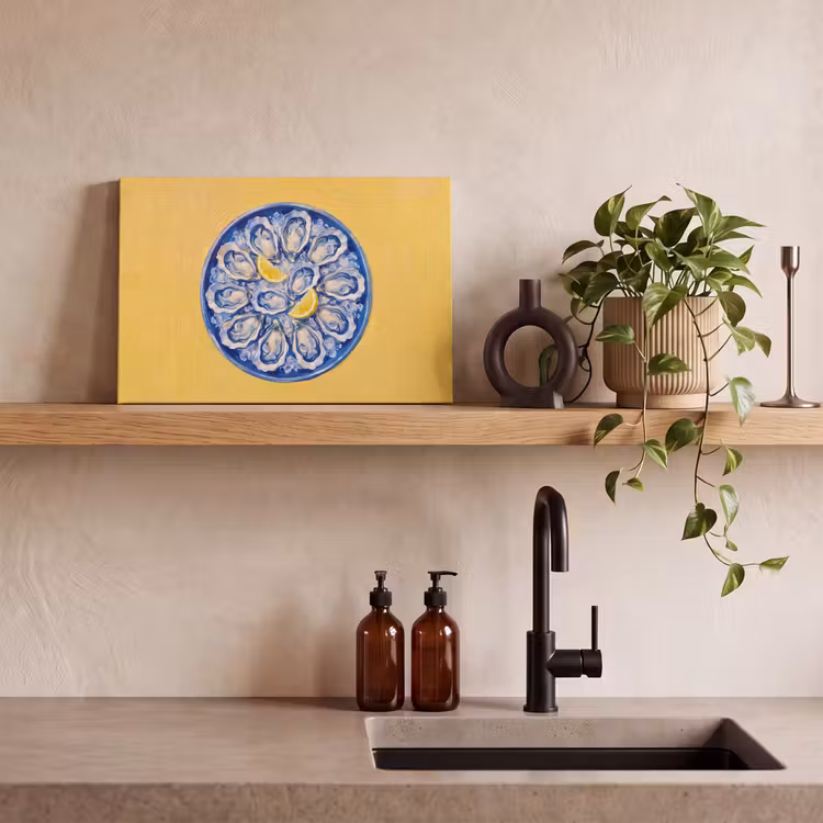 Canvas schilderij - Oesters - Citroen - IJs - Modern - Geel — 2