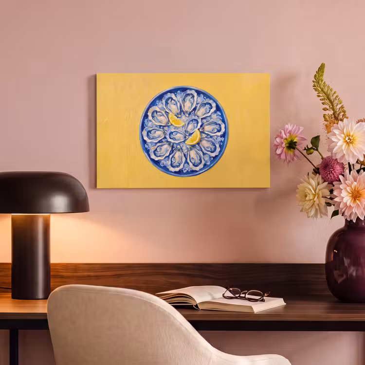 Canvas schilderij - Oesters - Citroen - IJs - Modern - Geel — 3