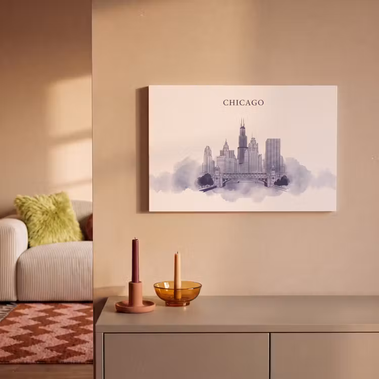 Canvas schilderij - Stad - Skyline - Architectuur - Lijntekening - Blauw — 1
