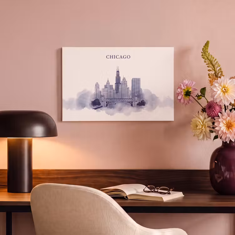 Canvas schilderij - Stad - Skyline - Architectuur - Lijntekening - Blauw — 3
