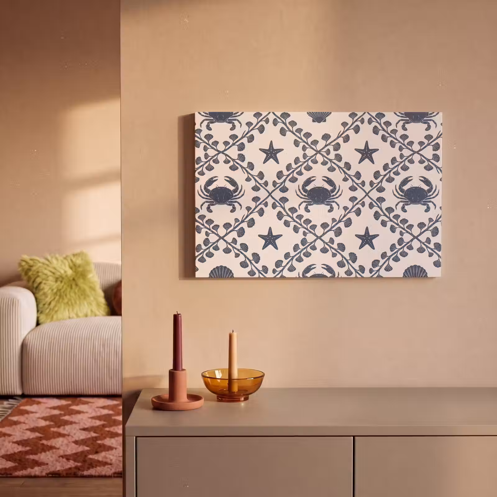 Canvas schilderij - Zee - Krab - Zeester - Patroon - Blauw — 1