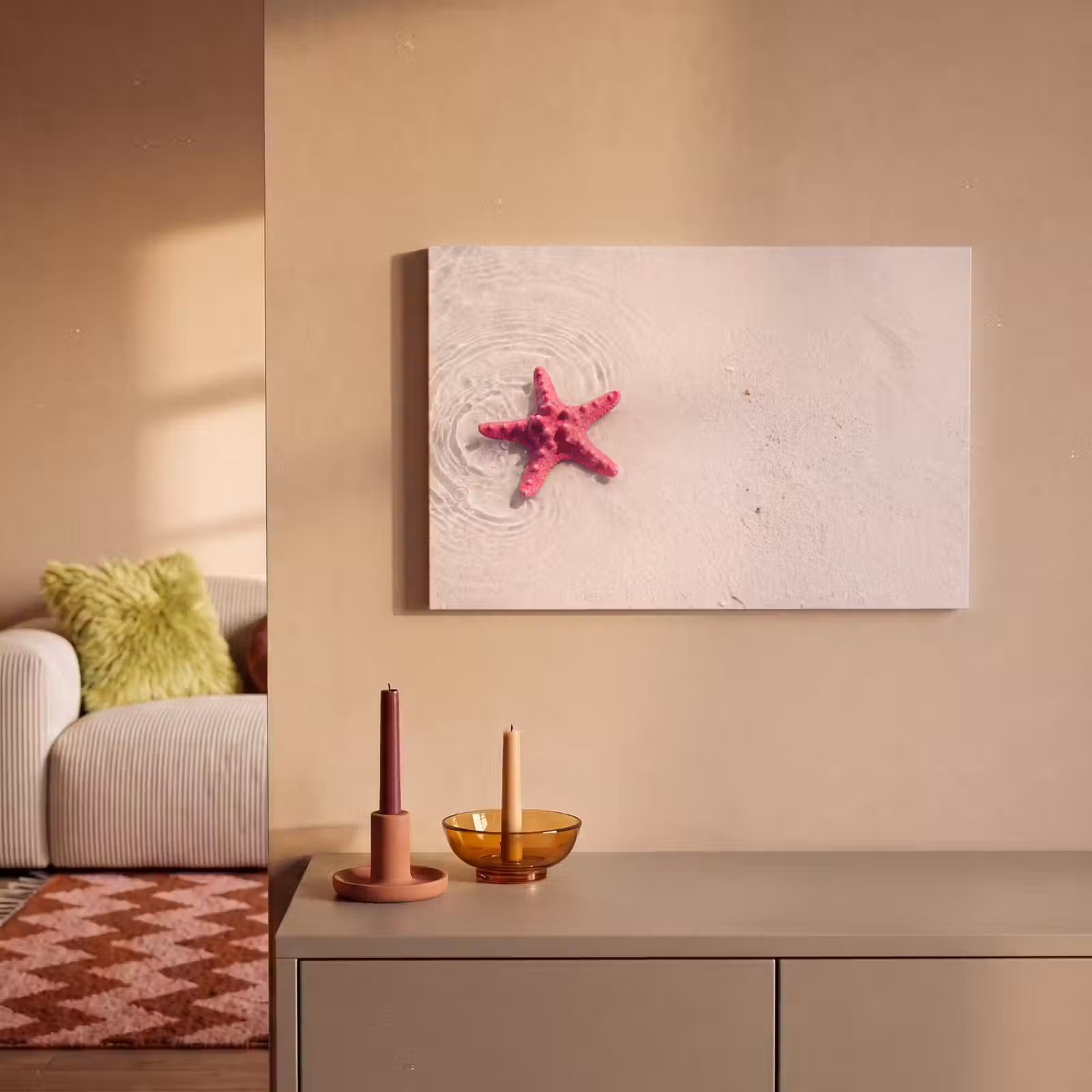 Canvas schilderij - Zeeleven - Zeester - Strand - Roze - Water — 1
