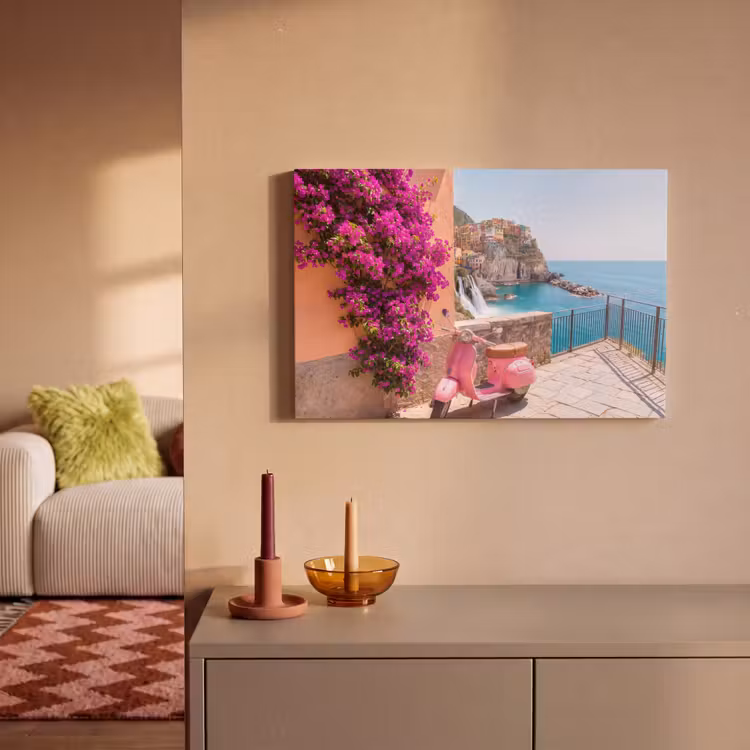 Canvas schilderij - Voertuig - Roze - Kust - Zomer - Reizen — 1