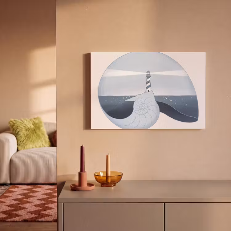 Canvas schilderij - Vuurtoren - Zee - Schelp - Abstract - Blauw — 1