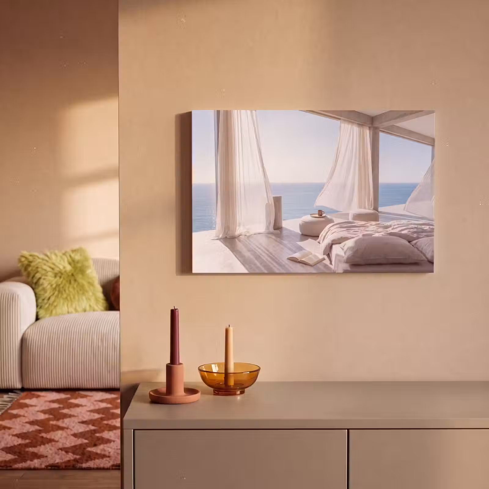 Canvas schilderij - Interieur - Zeezicht - Modern - Rust - Beige — 1