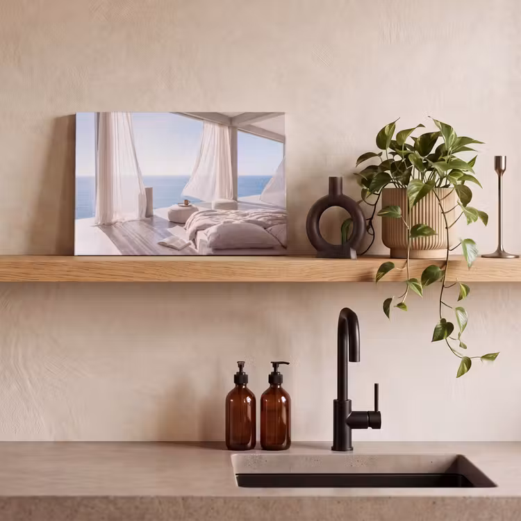 Canvas schilderij - Interieur - Zeezicht - Modern - Rust - Beige — 2