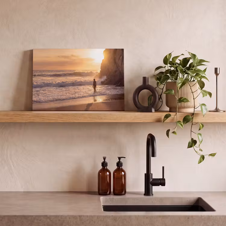 Canvas schilderij - Mensen - Oceaan - Zonsondergang - Kust - Goud — 2