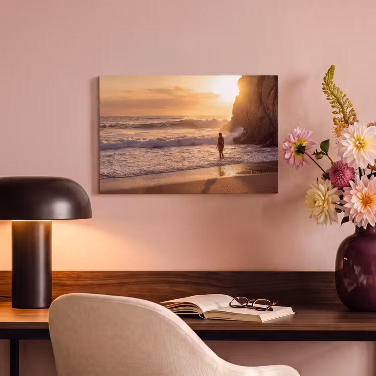 Canvas schilderij - Mensen - Oceaan - Zonsondergang - Kust - Goud — 3